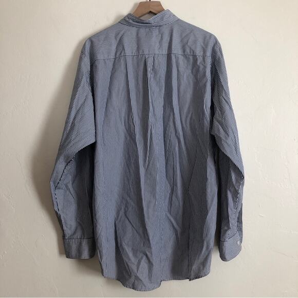 Steven Alan Men's Navy Blue White Stripes Button Up Long Sleeve Dress Shirt - Picture 9 of 9